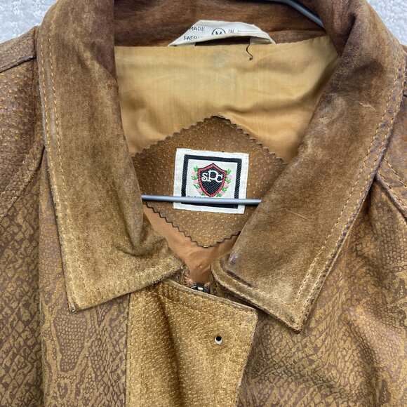 VTG Paris Sport Club Leather Jacket Brown Snake Skin Flight Bomber Padded M Read - Picture 8 of 16